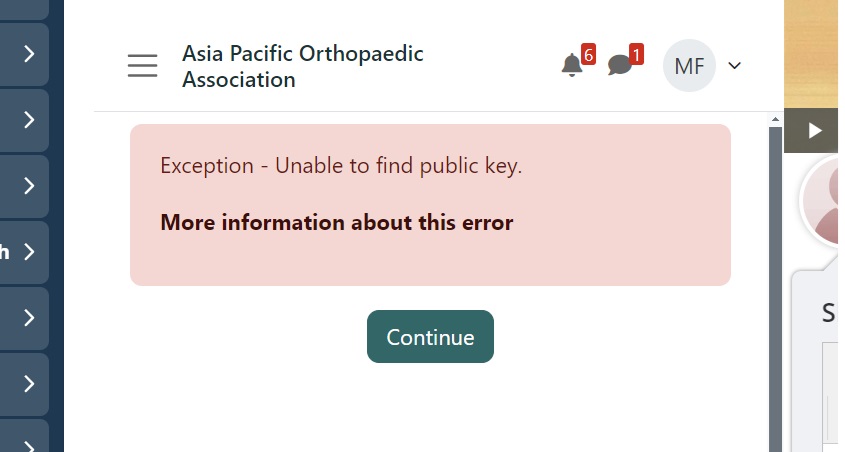 The error message "Unable to find public Key" is shown on OpenLearning